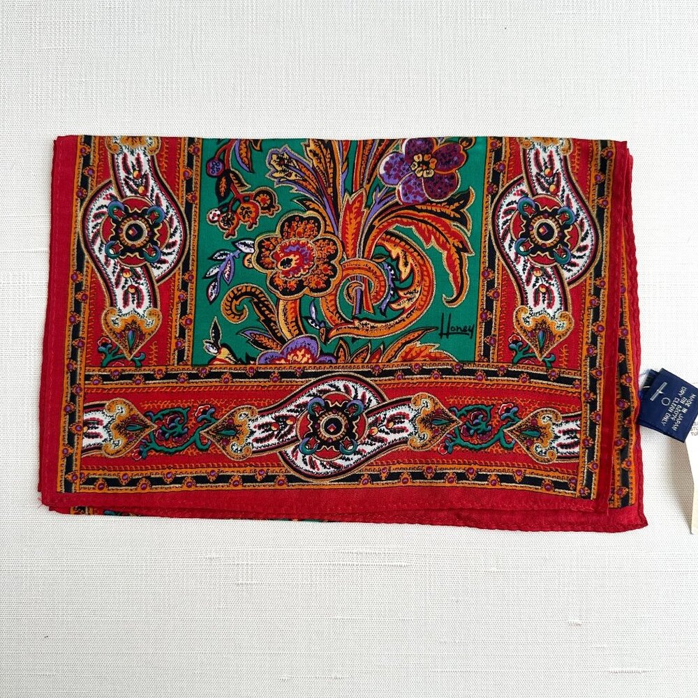 Honey Vintage Silk Scarf NWT Green Red 10x50